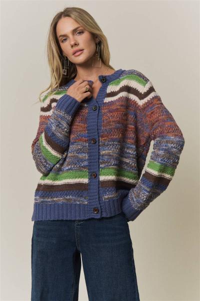 STRIPED MULTICOLOR KNIT CARDIGAN - CESW4389